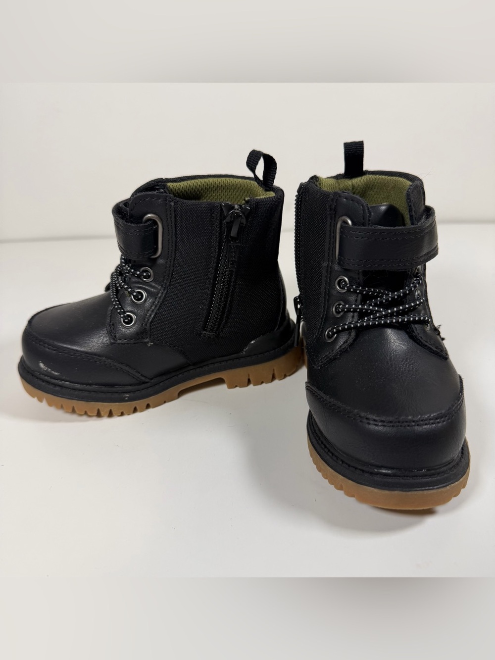 wonder nation Black Lace-Up Kids Boots with Brown Sole